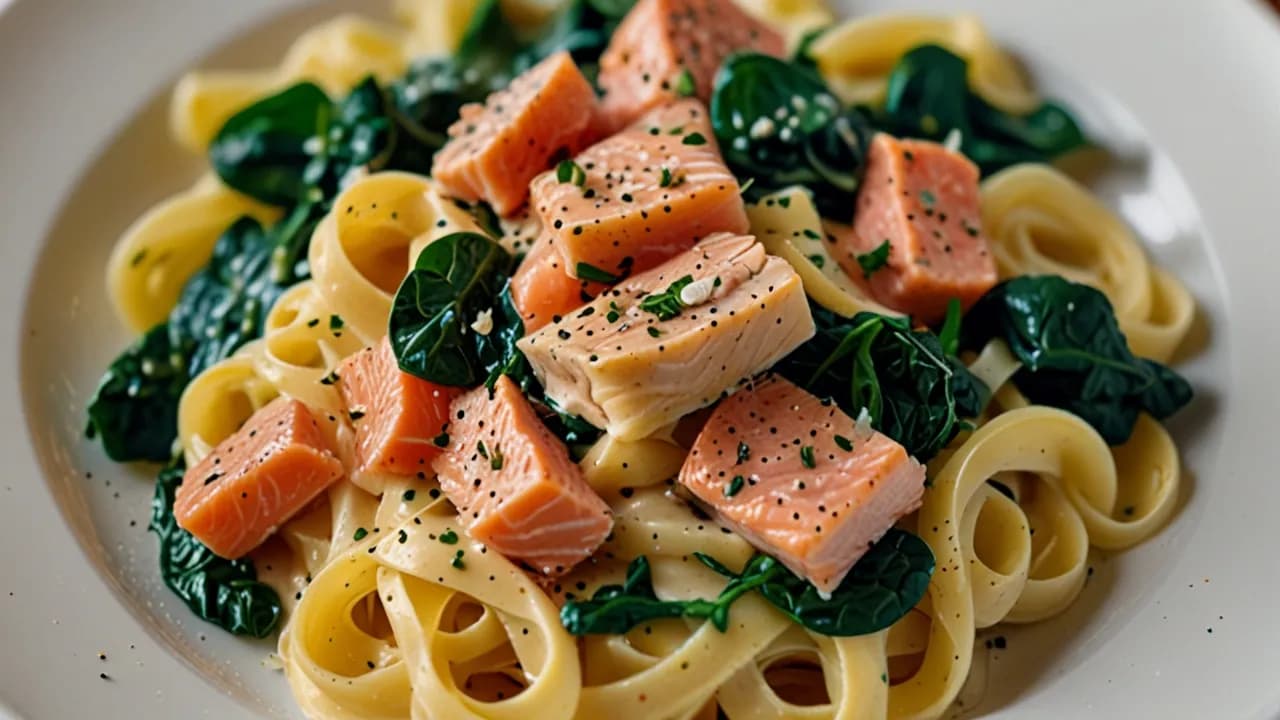 Makaron ze świeżym łososiem w sosie śmietanowym – pyszne danie z rybą