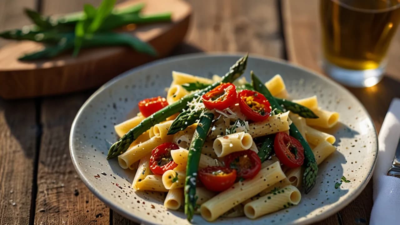 Makaron ze szparagami i pomidorami suszonymi - letnia uczta